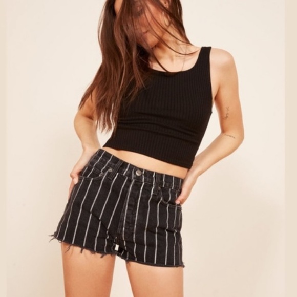 Reformation Pants - NWT Reformation Perry Jean Short High Waist Black and White Striped Size 24